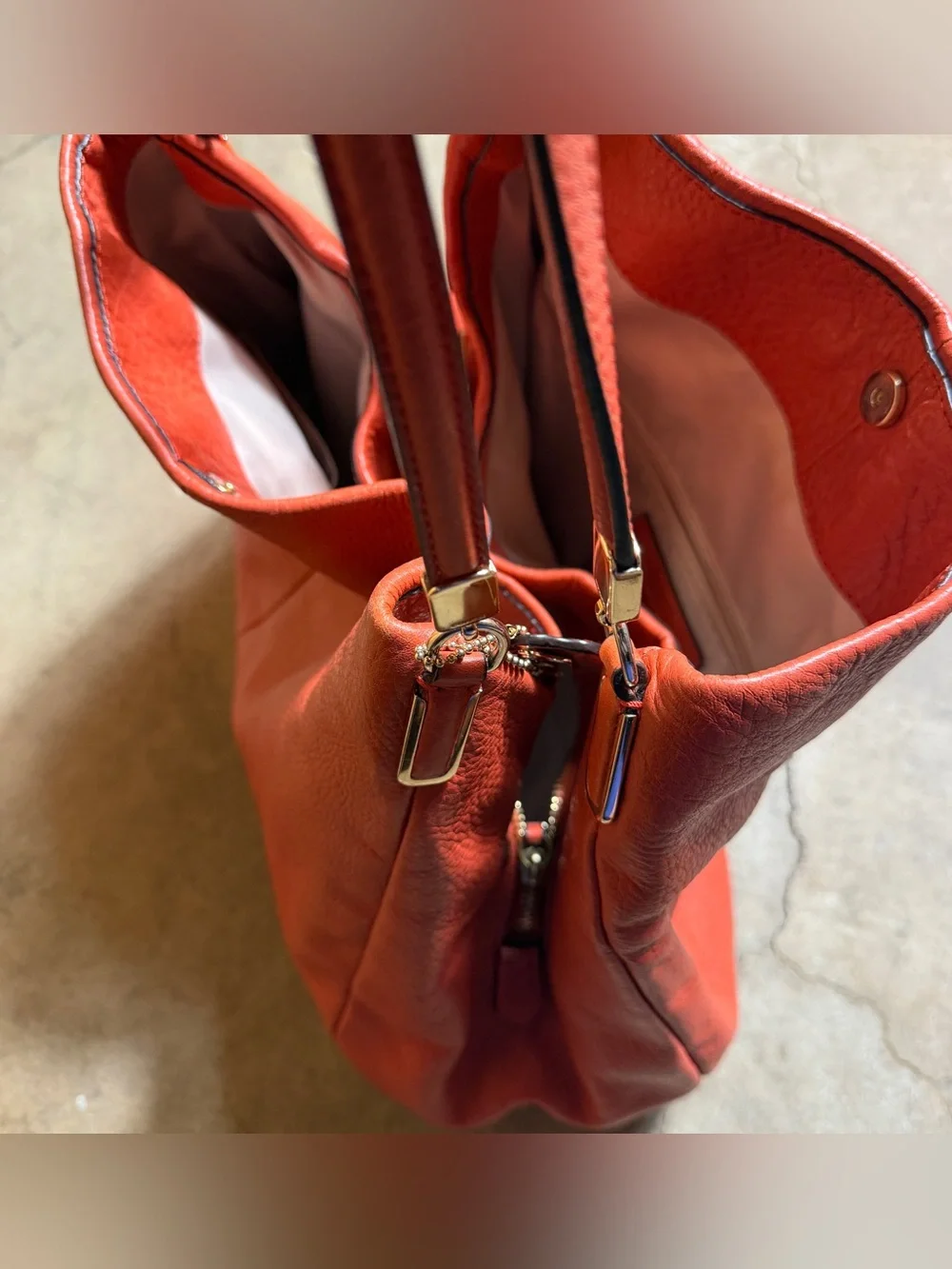 2013 Coach Madison Phoebe 24621 Coral Pebbled Leather Shoulder Bag